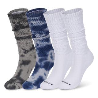 MONFOOT Women's 4 Pack Soft Slouch Extra Long Knee High Boot Socks Cotton Tie-Dye Medium