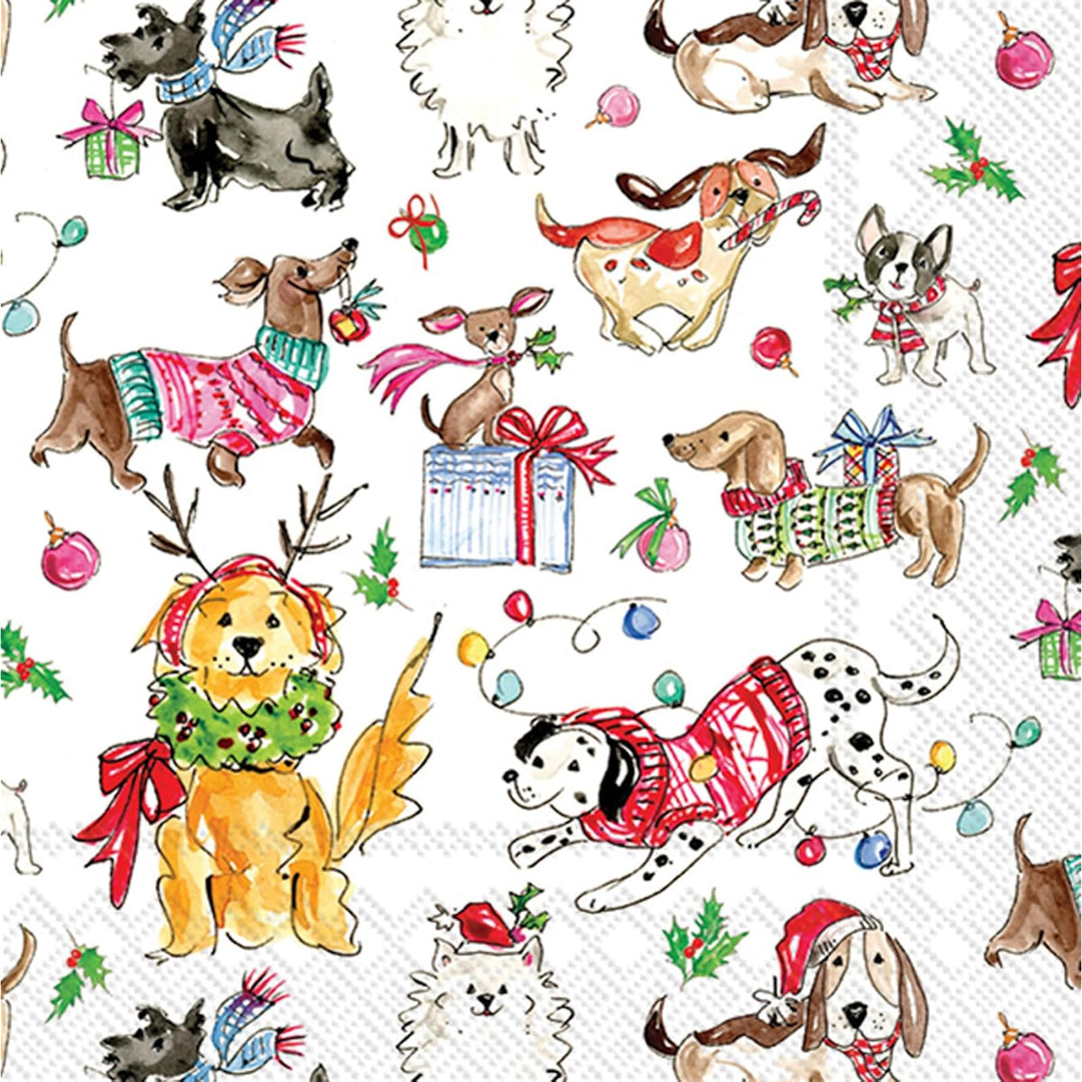ihr SINCE 1977 Disposable Napkin, 5" x 5", Christmas Dogs