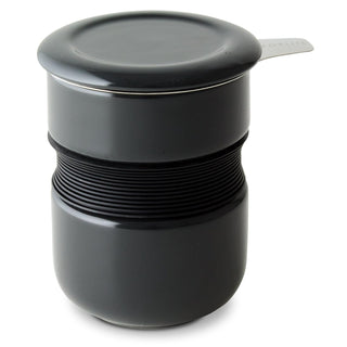 FORLIFE Curve Asian Style Tea Cup with Infuser and Lid 12 ounces, Black Graphite
