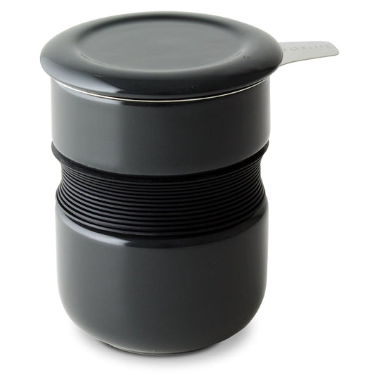 FORLIFE Curve Asian Style Tea Cup with Infuser and Lid 12 ounces, Black Graphite