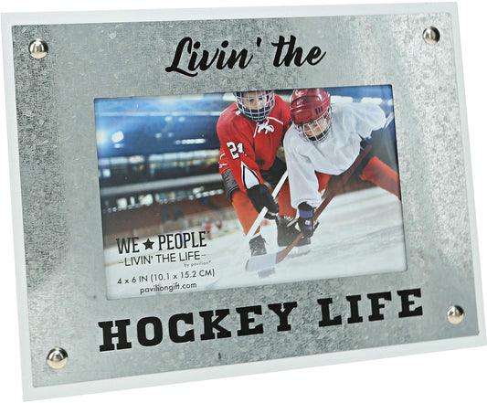 Pavilion Gift Company Livin' The Hockey Life - 8.5x6.5 Inch Easel Back Picture Frame, Gray
