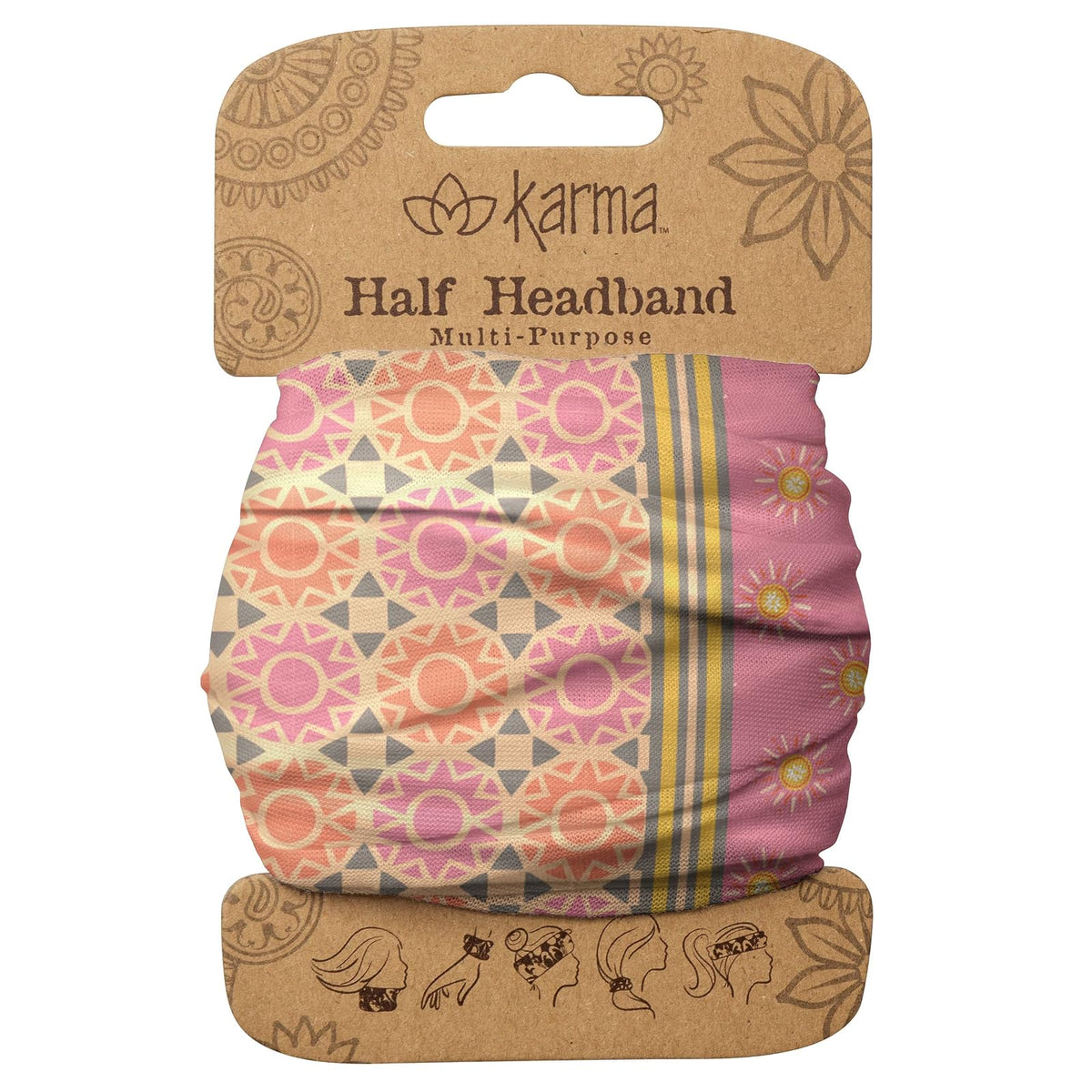Karma Pink Sunburst Headband for Women - Medium - Fabric Headband and Stretchy Hair Scarf - Pink
