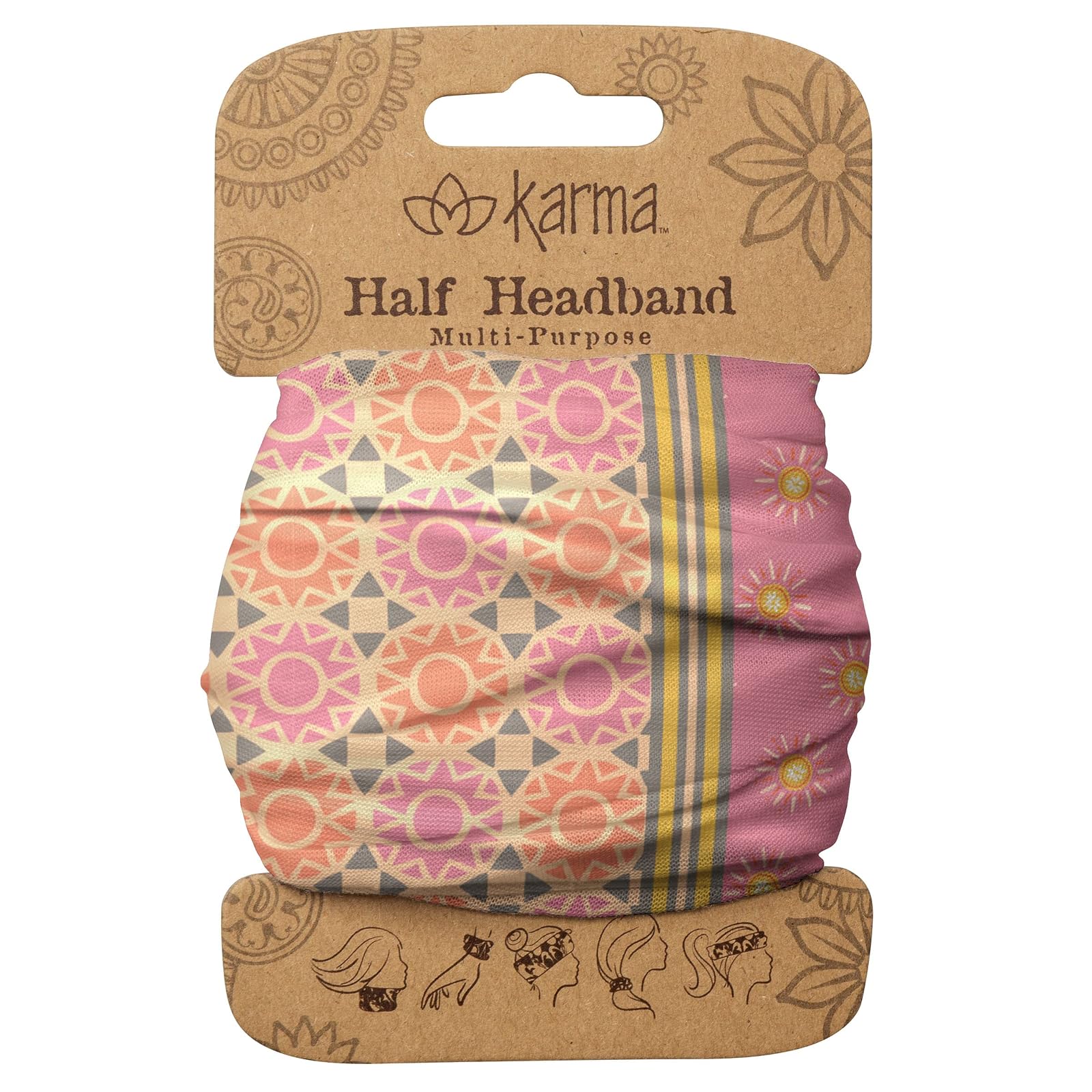 Karma Pink Sunburst Headband for Women - Medium - Fabric Headband and Stretchy Hair Scarf - Pink