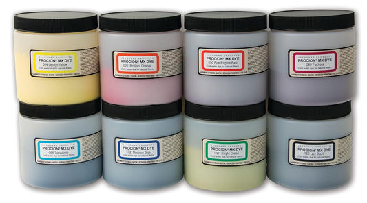 Procion Cold Water Dye Powder, 8-Color Assortment, 8-oz. Bulk Jars, for Tie-Dye, Batik, Ice Dyeing, Non-Toxic. Pack of 8.