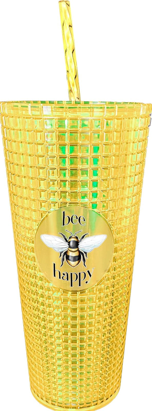 Spoontiques 19575 Bee Happy Diamond Cup with Straw