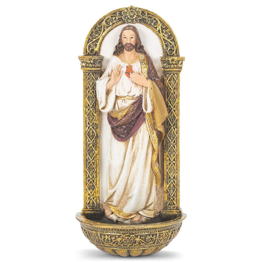 Heavenly Protectors Joseph's Studio by Roman Exclusive Sacred Heart of Jesus Holy Water Font Figurine, 7.5-Inch