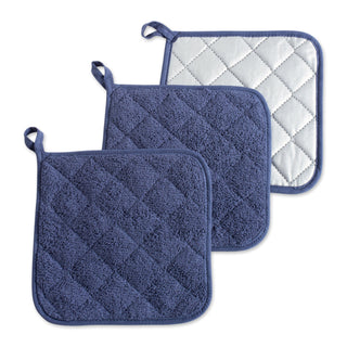 DII Design Basic Terry Collection Quilted 100% Cotton, Potholder, French Blue, 3 Piece
