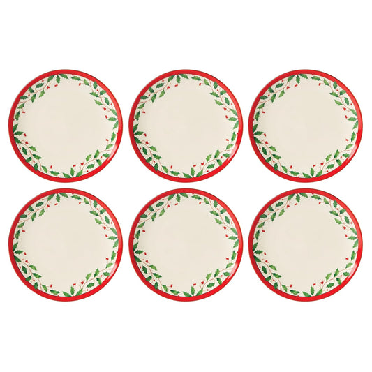 Lenox Holiday 6-Piece Accent Plate Set, 2.50, Red & Green