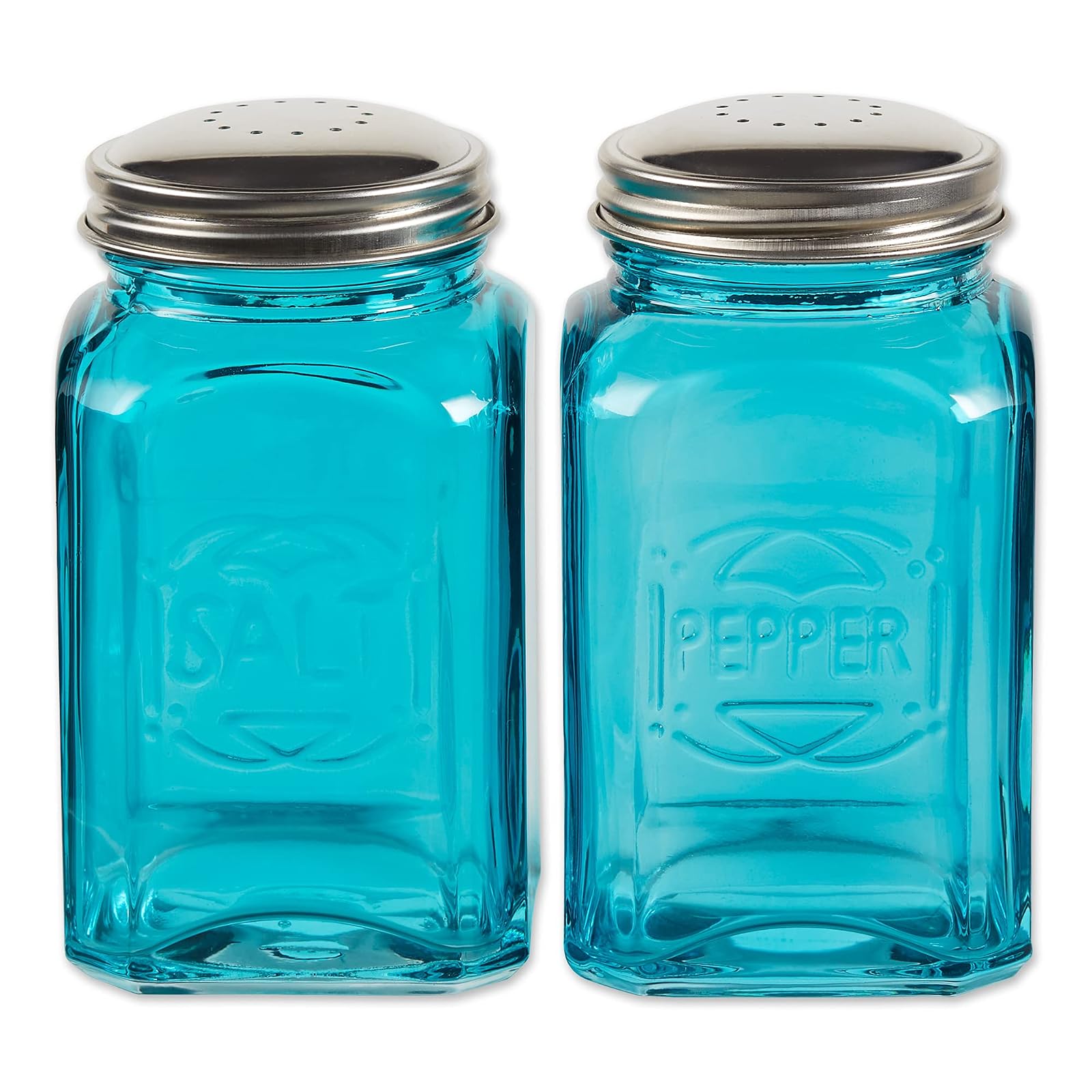 RSVP International Retro Glass Salt & Pepper Shaker | Stainless Steel Lids |, 8 oz, Turquoise