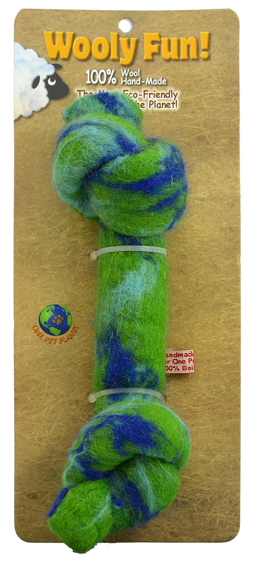 One Pet Planet Wool Knotted Bone Chew Toy, 8.5-Inch, Green