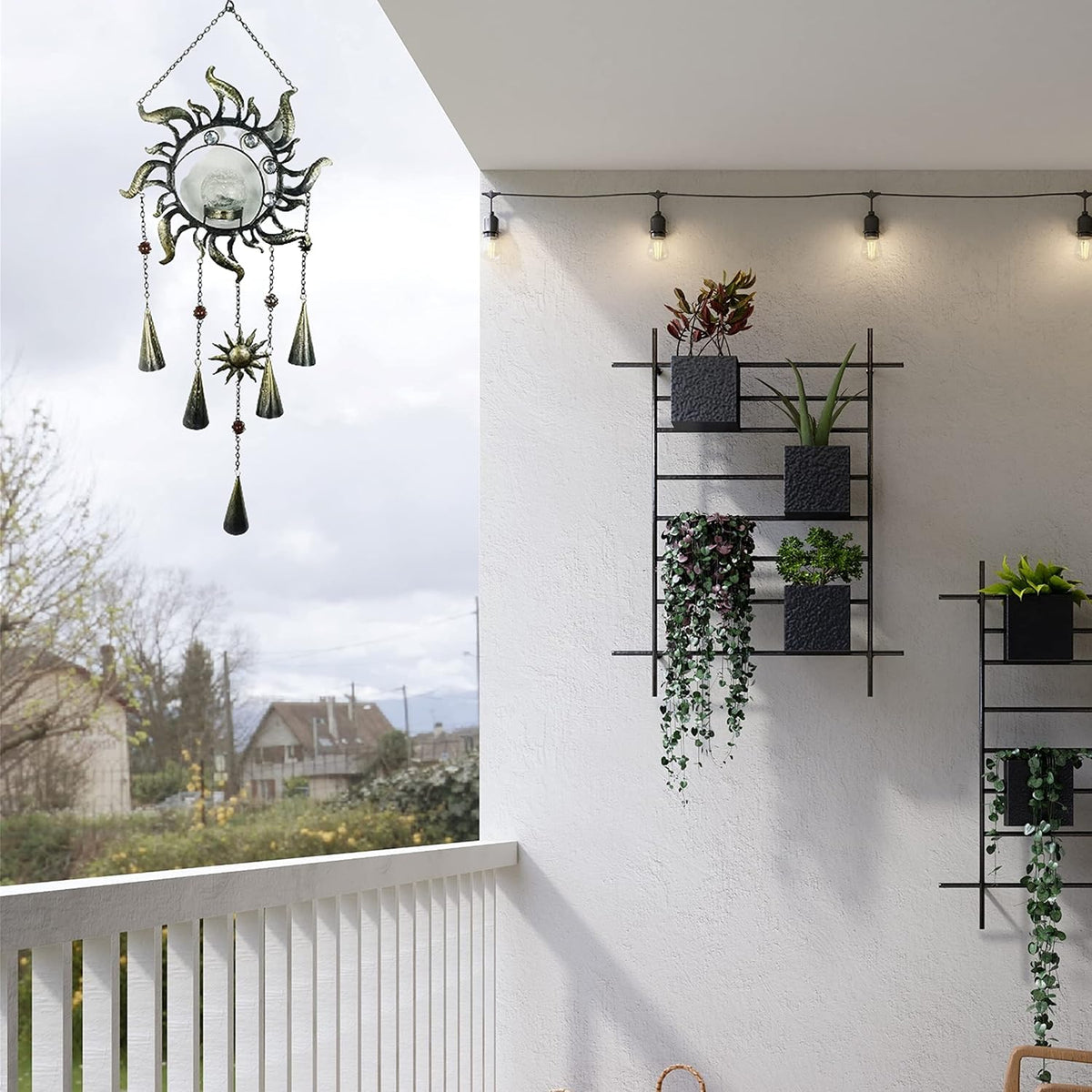Comfy Hour Farmhouse Home Decor Collection 47" Metal Art Decorative Sunface Windchime Hanging Wind Chime Windbell