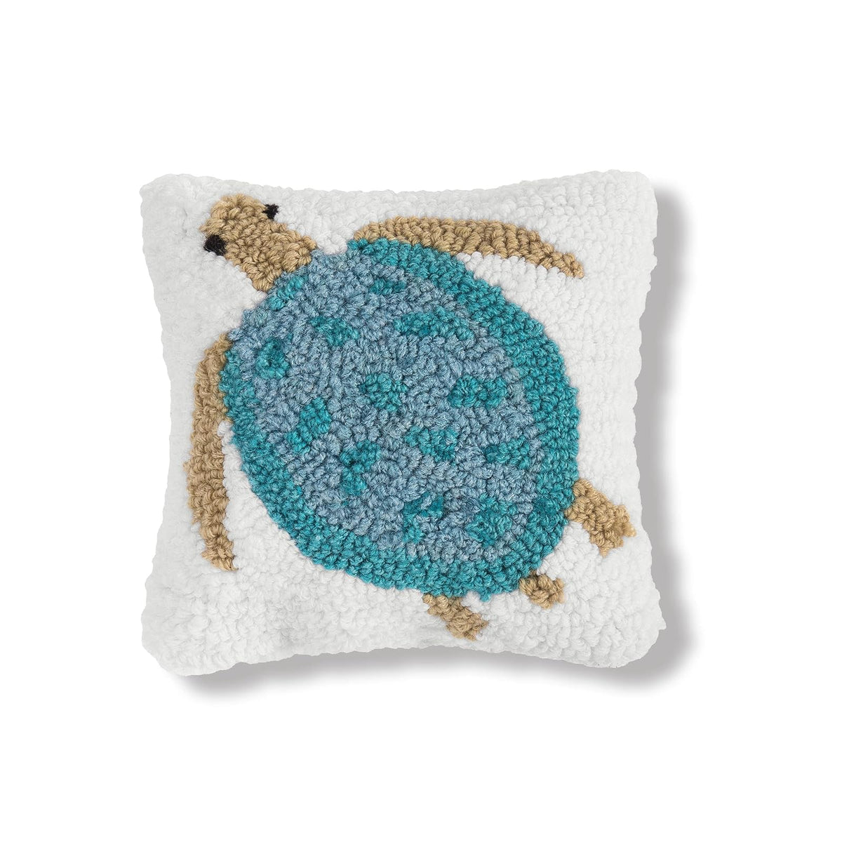 C&F Home Nautical Blue Crab Mini Soft Woven Hooked Coastal Accent Pillow, 8" x 8" — White & Blue