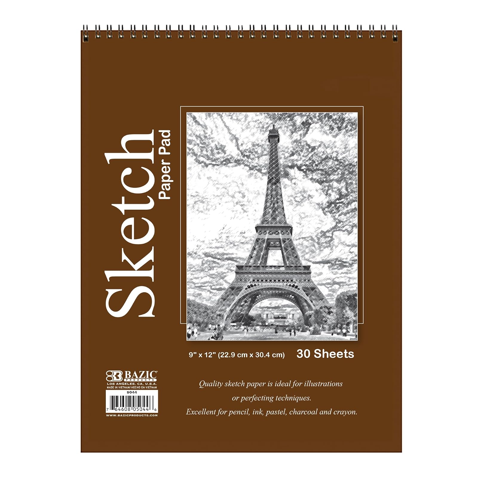 BAZIC Premium Sketch Pad 30 Sheets 9" X 12", Top Bound Spiral Sketchbook Drawing Pads, Sketching Paper Coloring Book for Artist Kids School, 1-Pack