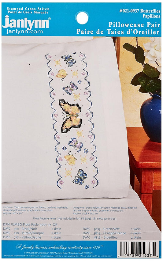 Design Works Crafts Janlynn Butterflies Pillowcase Pair Stamped Cross Stitch-20 X30