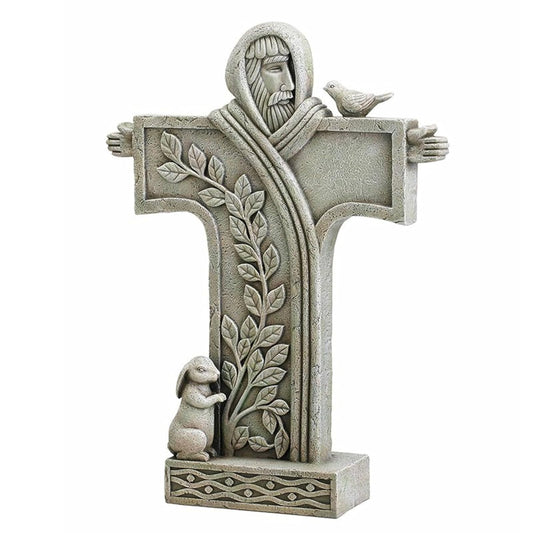 Creative Brands Saint Francis of Assisi Stone Resin Garden Cross Statue, 18 Inch