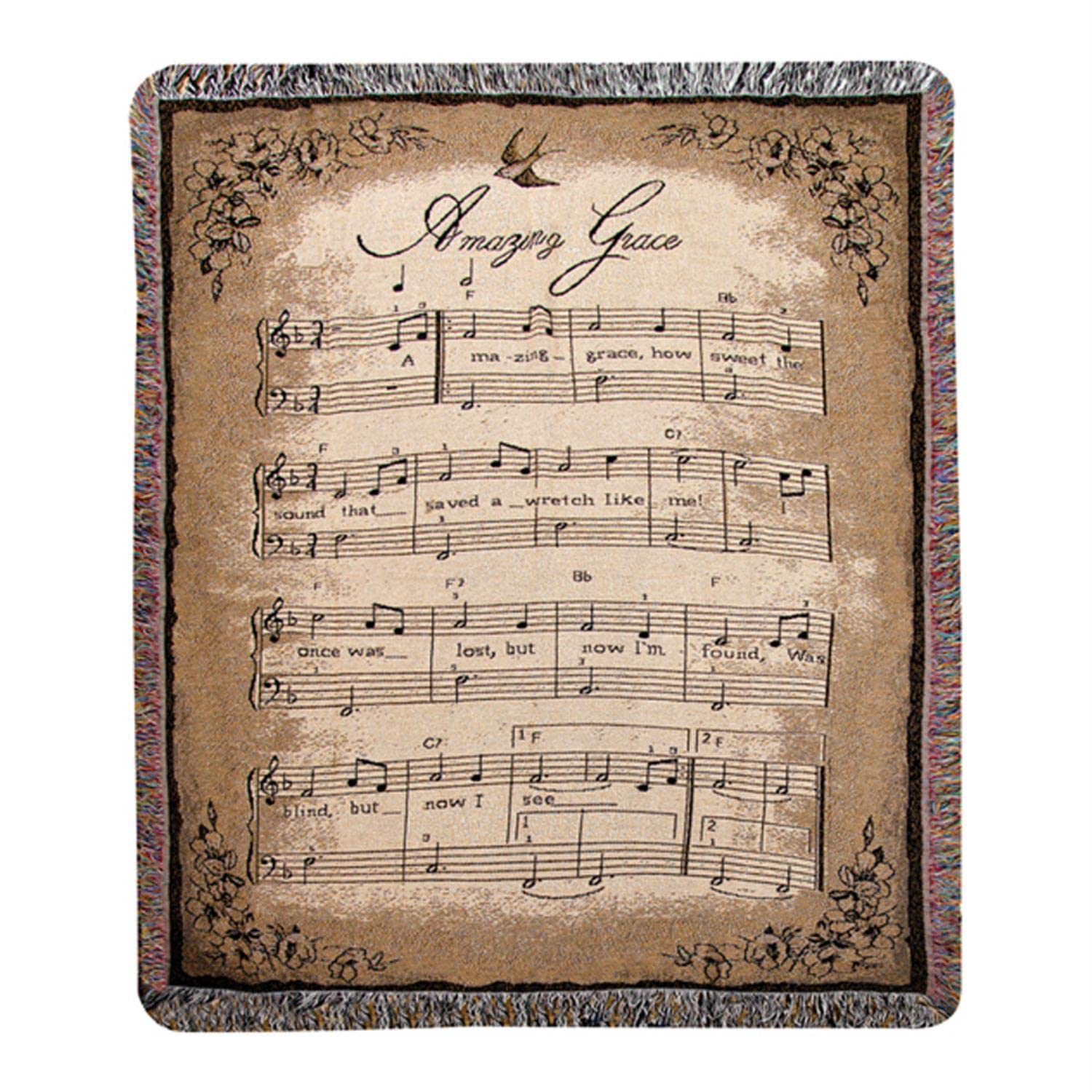 Manual Inspirational Collection Tapestry Throw, Amazing Grace Sheet Music, 50 X 60-Inch