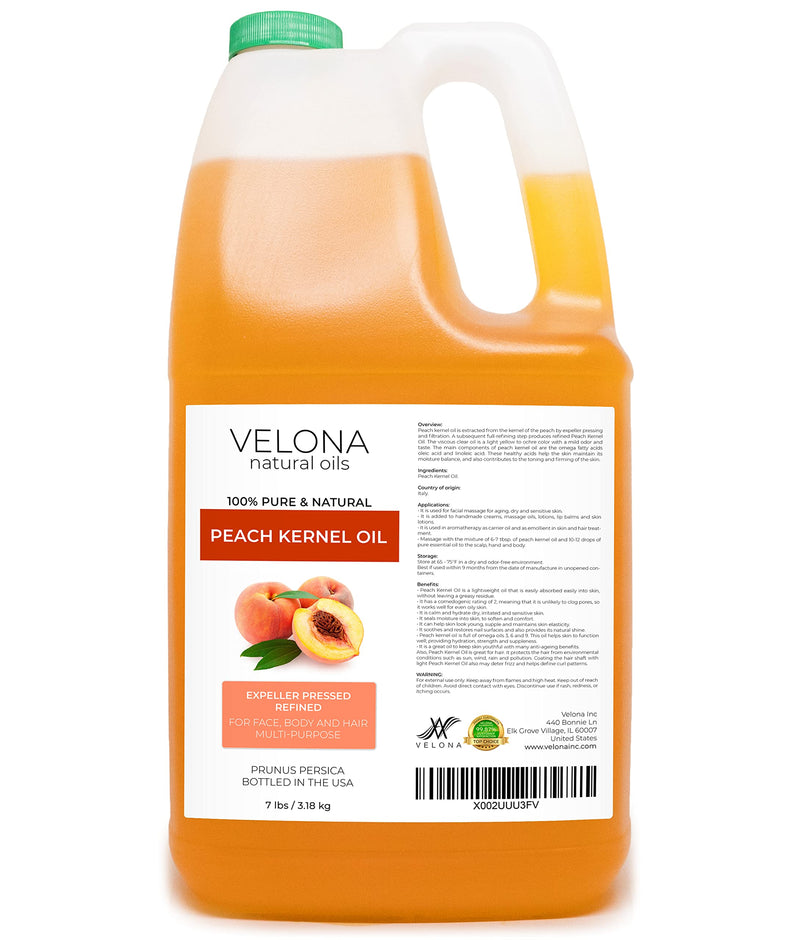 velona Peach Kernel Oil 7 lb | 100% Pure and Natural Carrier Oil | Refined, Cold pressed | Cooking, Skin, Hair, Body & Face Moisturizing | Use Today - Enjoy Results