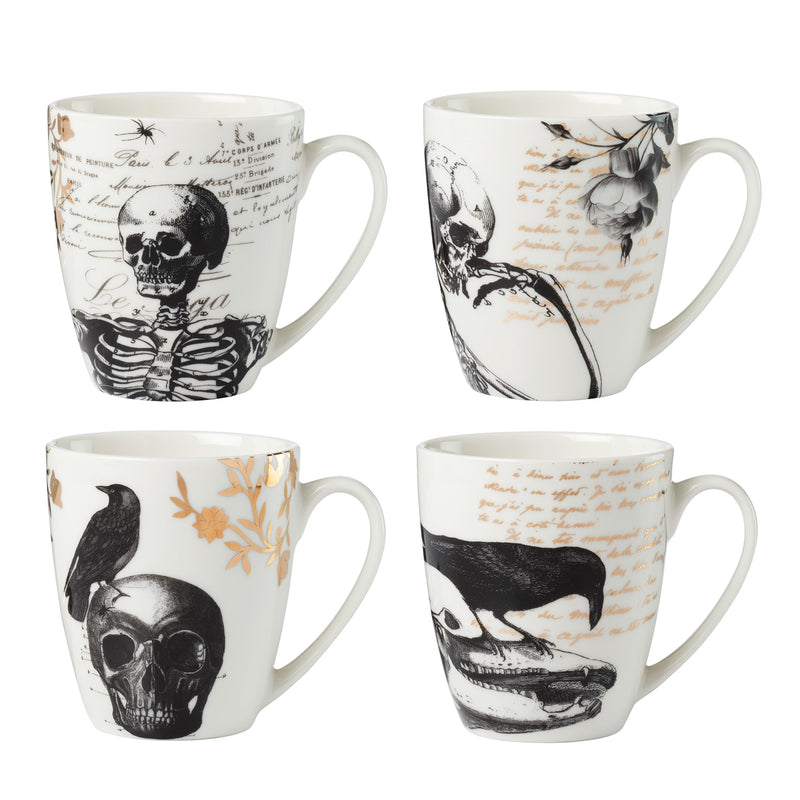 Lenox Vintage Gold Halloween Mugs, Set of 4, 2.91, White