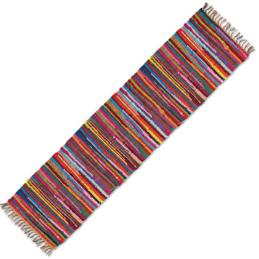 Larry Traverso Mardi Gras Handwoven Natural Fiber Cotton Table Runner, 13 x 78 inches, Multi-Colored