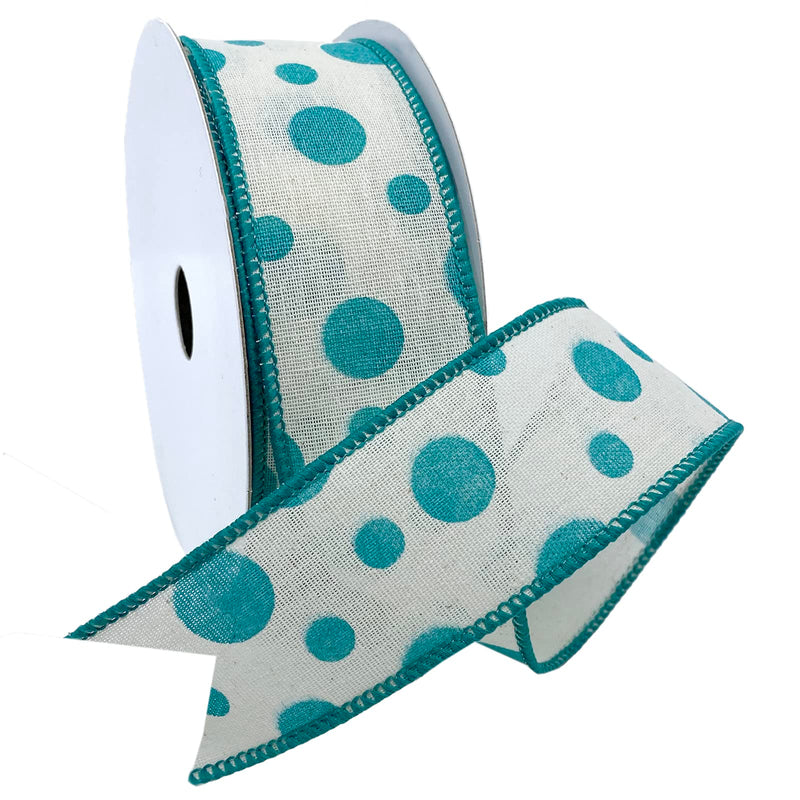 Morex Ribbon Wired Linen Bubble Dots Ribbon, 1.5 inches by 10 Yards, Teal, 7578.40/10-342