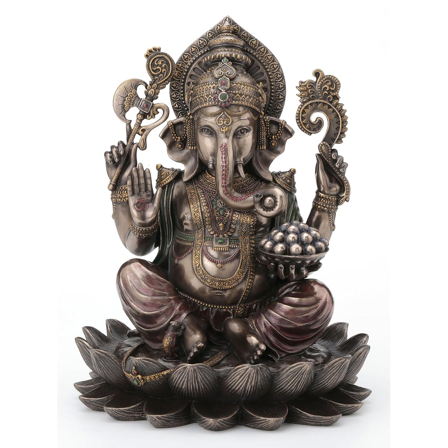 Unicorn Studio Veronese Design 10.24 Inch 5 lbs Lord Ganesha Sitting on Lotus Hindu God Antique Bronze Finish Statue