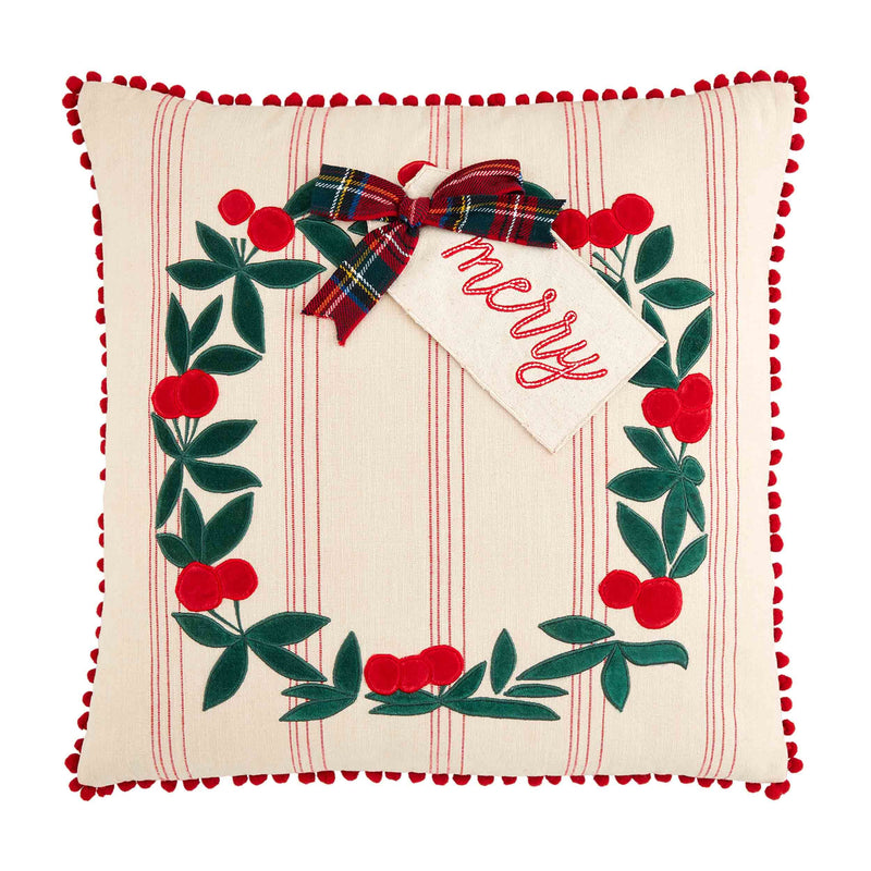 Mud Pie Velvet Applique Pillow, 20" x 20", Wreath