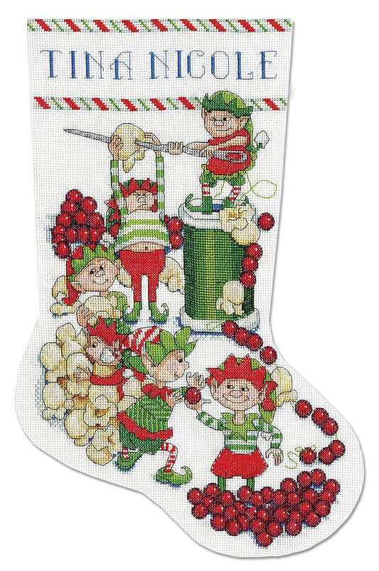 Design Works Crafts Counted Cross Stitch Stocking Kit 17in Long-Popcorn Elves (14 Count)