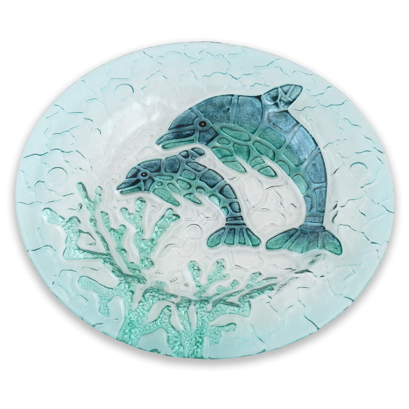 Boston International Glass Serving Plate, 12 x 10-Inches, Dolphins