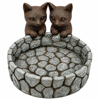 Comfy Hour Farmhouse Home Decor Collection Polyresin Two Cats Succulent Planter Flower Bud Pot Mini Decorative Vase, Small Plant Container