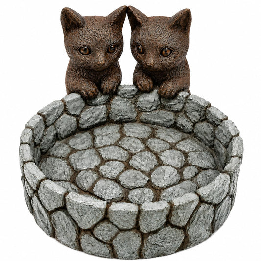 Comfy Hour Farmhouse Home Decor Collection Polyresin Two Cats Succulent Planter Flower Bud Pot Mini Decorative Vase, Small Plant Container