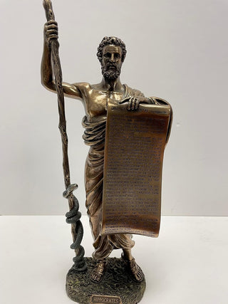 Unicorn Studio Religious Gifts Ancient Greek Figure Hippocrates of Cos with Hippocratic Oath Cold Cast Bronze Statue White