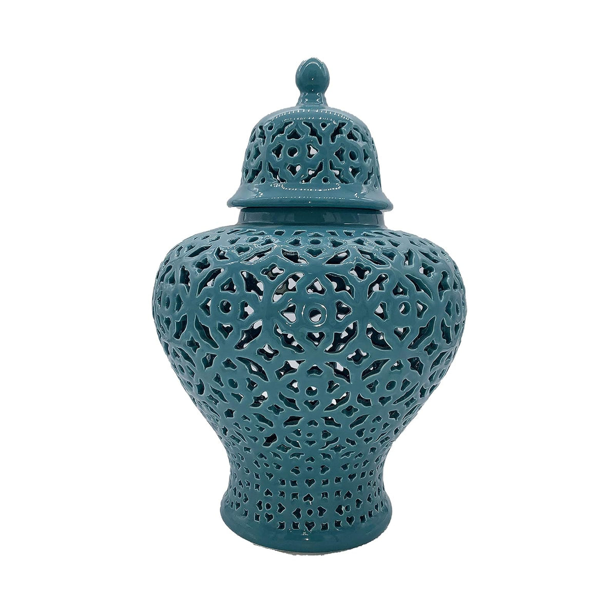 Galt International 19.5” Lattice Ginger Jar with Lid - Stunning Home Decor with Intricate Mediterranean Inspired Lattice Work - Living Room and Kitchen Decoration - 19.5” — Turquoise