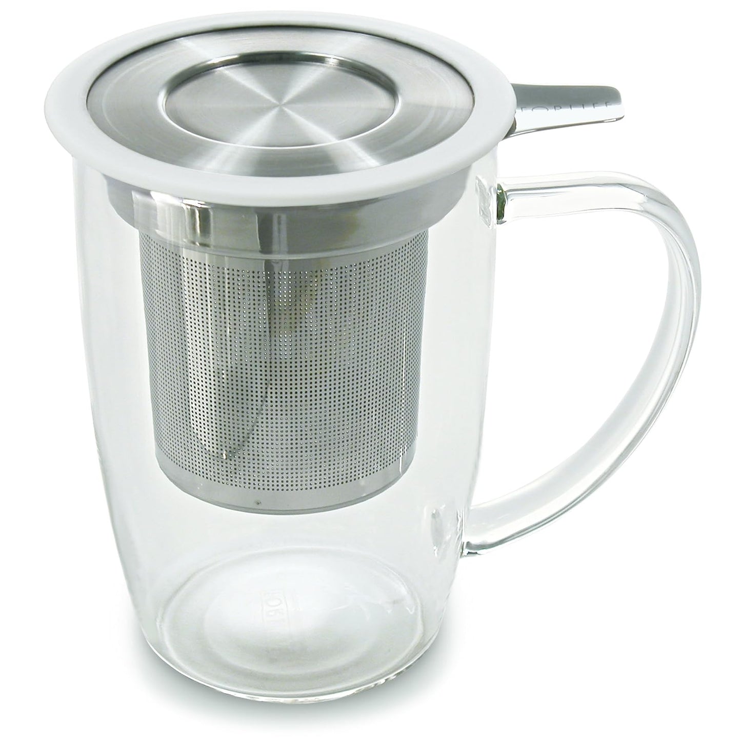 FORLIFE NewLeaf Glass Tea 16-Ounce Mug with Infuser and Lid, White