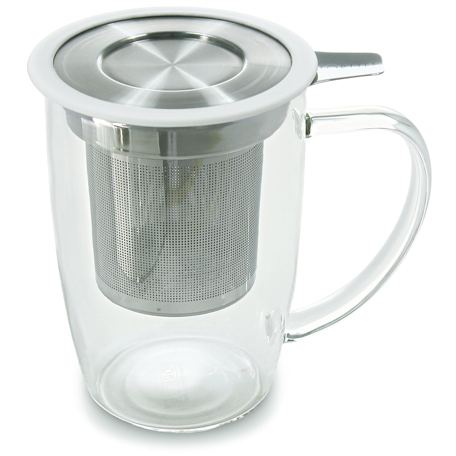 FORLIFE NewLeaf Glass Tea 16-Ounce Mug with Infuser and Lid, White