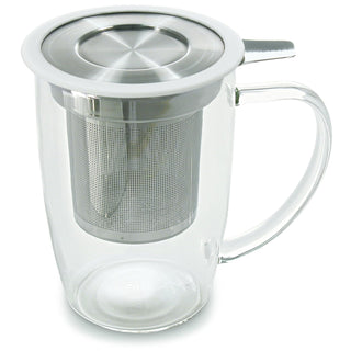 FORLIFE NewLeaf Glass Tea 16-Ounce Mug with Infuser and Lid, White