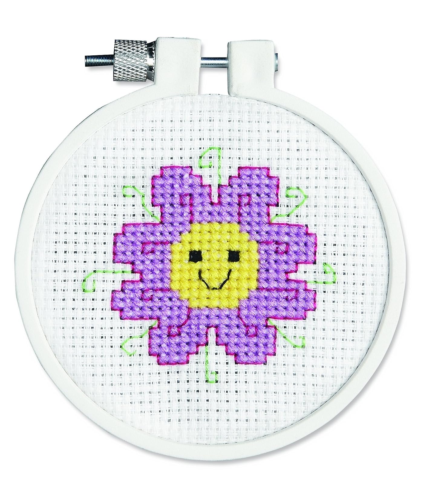 Design Works Crafts Janlynn 21-0984 Round Kid Stitch Flower Power Mini Counted Cross Stitch Kit, 3-Inch