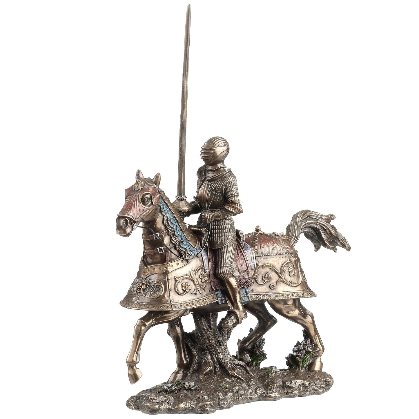 Unicorn Studio US 13.75" Bronze Color Medieval Armored Knight and Horse House D√©cor