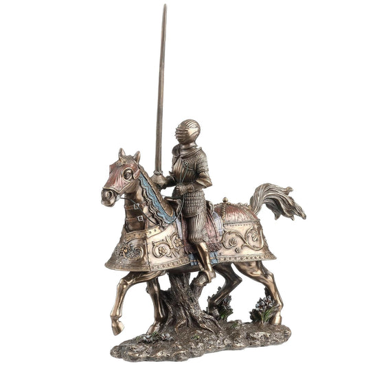 Unicorn Studio US 13.75" Bronze Color Medieval Armored Knight and Horse House D√©cor