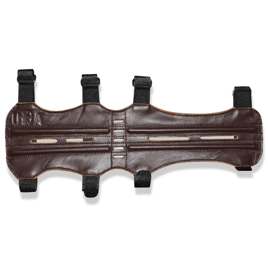 UNIVERSE ARCHERY Leather Arm Guards | Bow Arm Protector 4 Strap Archery Guard | High-Grade Adjustable Leather Armguard | Hunting Accessories & Archery (Dark Brown)