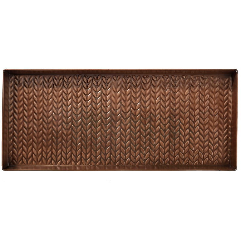 HF by LT Cable Knit Pattern Metal Boot-Tray, 30 x 13 inches, Antique Copper