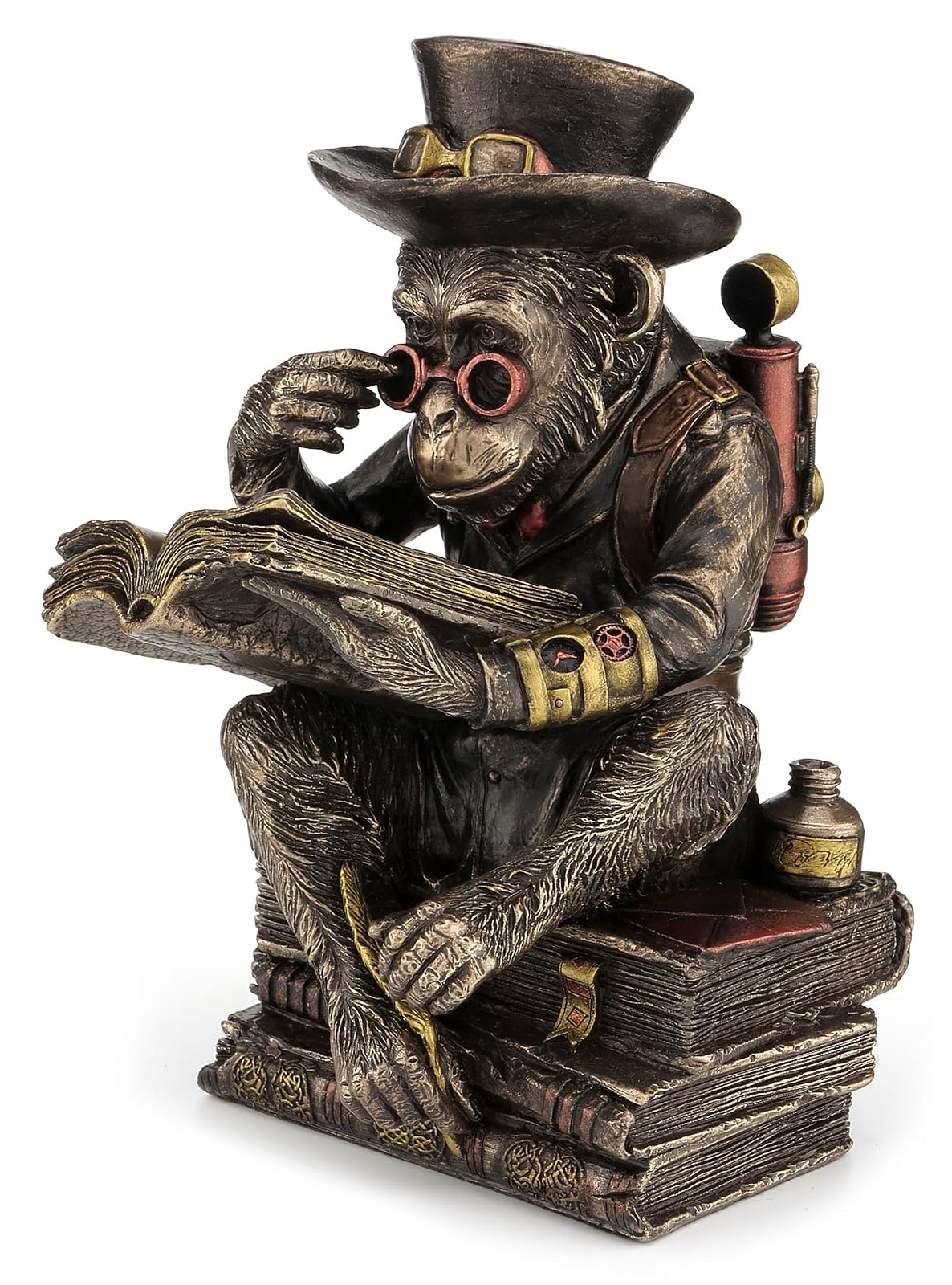 Unicorn Studio Veronese Resin Statues Hand Painted Steampunk Scholar Chimpanzee Fantasy Statue 5 X 7.5 X 4.5 Inches Brown