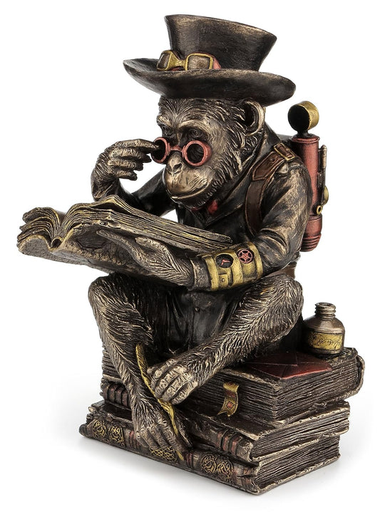 Unicorn Studio Veronese Resin Statues Hand Painted Steampunk Scholar Chimpanzee Fantasy Statue 5 X 7.5 X 4.5 Inches Brown