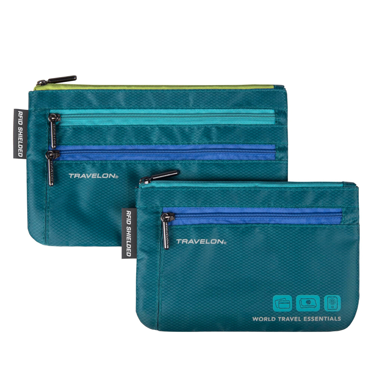 Travelon Wallet, Set of 2: Small (6.5" x 4.75"), Large (7.75" x 5"), Peacock Tea