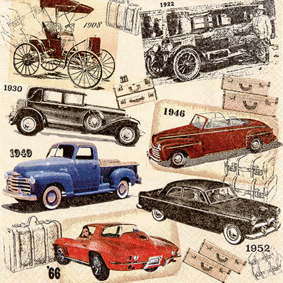 ihr SINCE 1977 Disposable Napkin, 5" x 5", Classic Cars