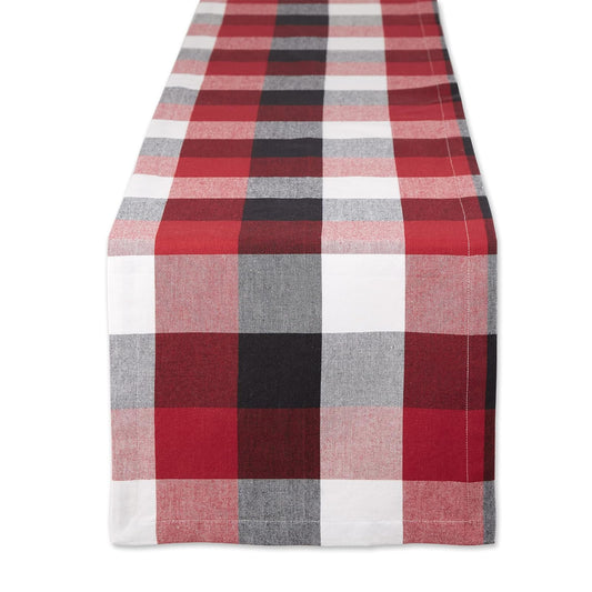 DII Design Tri-Color Check Collection 100% Cotton Tabletop, Table Runner, 14x72, Cardinal Red