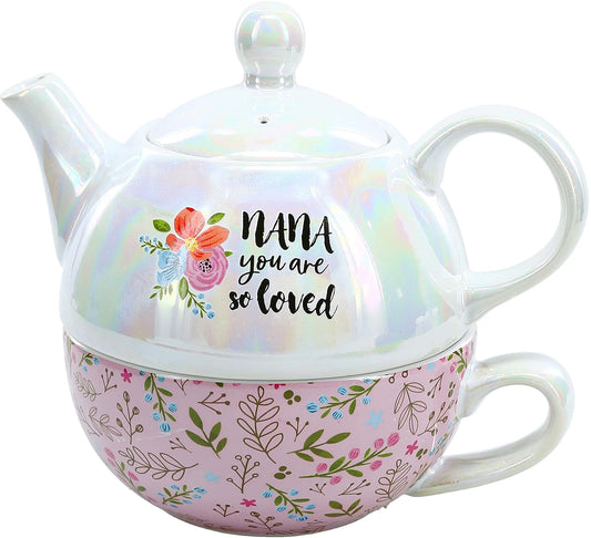Pavilion - Nana You Are So Loved - Floral And Iridescent Tea For One Set