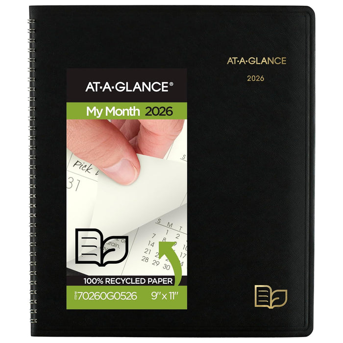 AT-A-GLANCE Planner, 9" x 11", Recycled Black