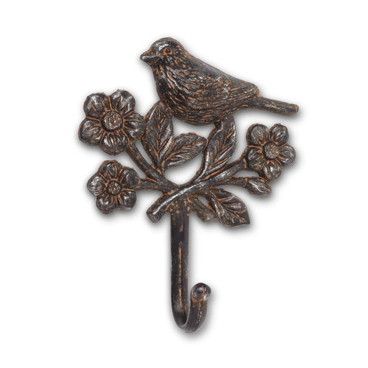 Abbott Collection 27-SMITH-334 Bird on Flower Hook, Antique Brown