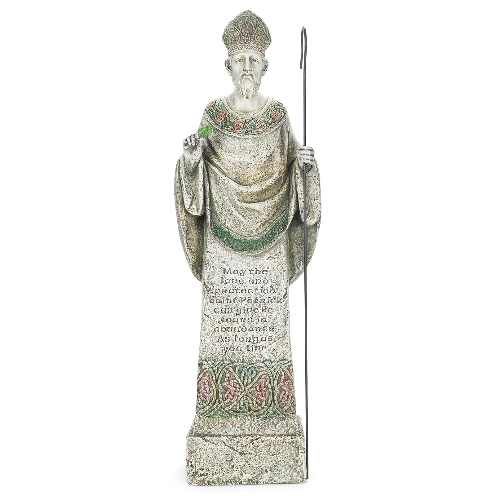 Roman Joseph's Studio Standing St. Patrick Garden Statue with Verse Inscribed on The Front, 26.5-Inch, Made of Resin Stone