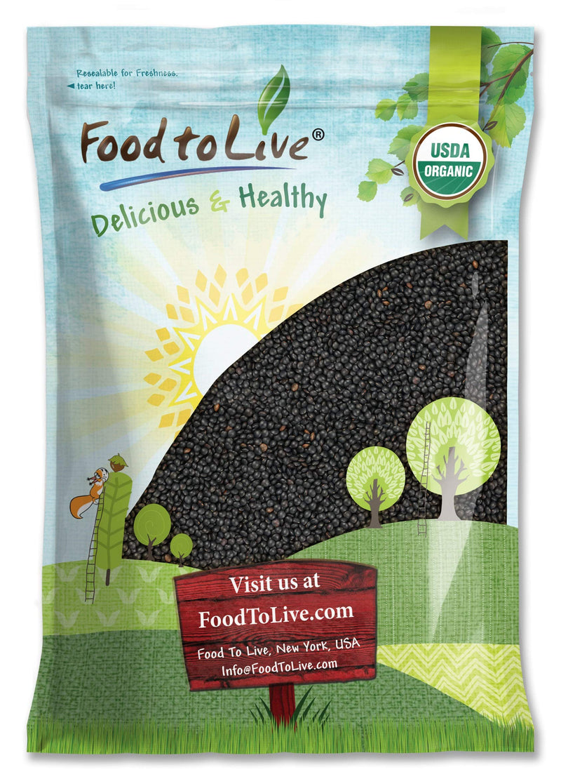 Organic Black Lentils, 5 Pounds – Non-GMO, Whole Dry Pulses, Raw, Sproutable, Kosher, Vegan, Bulk Legumes, Black Masoor Daal. Rich in Thiamin, Folate, Protein. Great for Stews, Curries, Tacos, Soups.